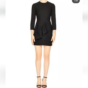 Sandro Paris Isabelle Ruffle Trim Black Crepe Dress